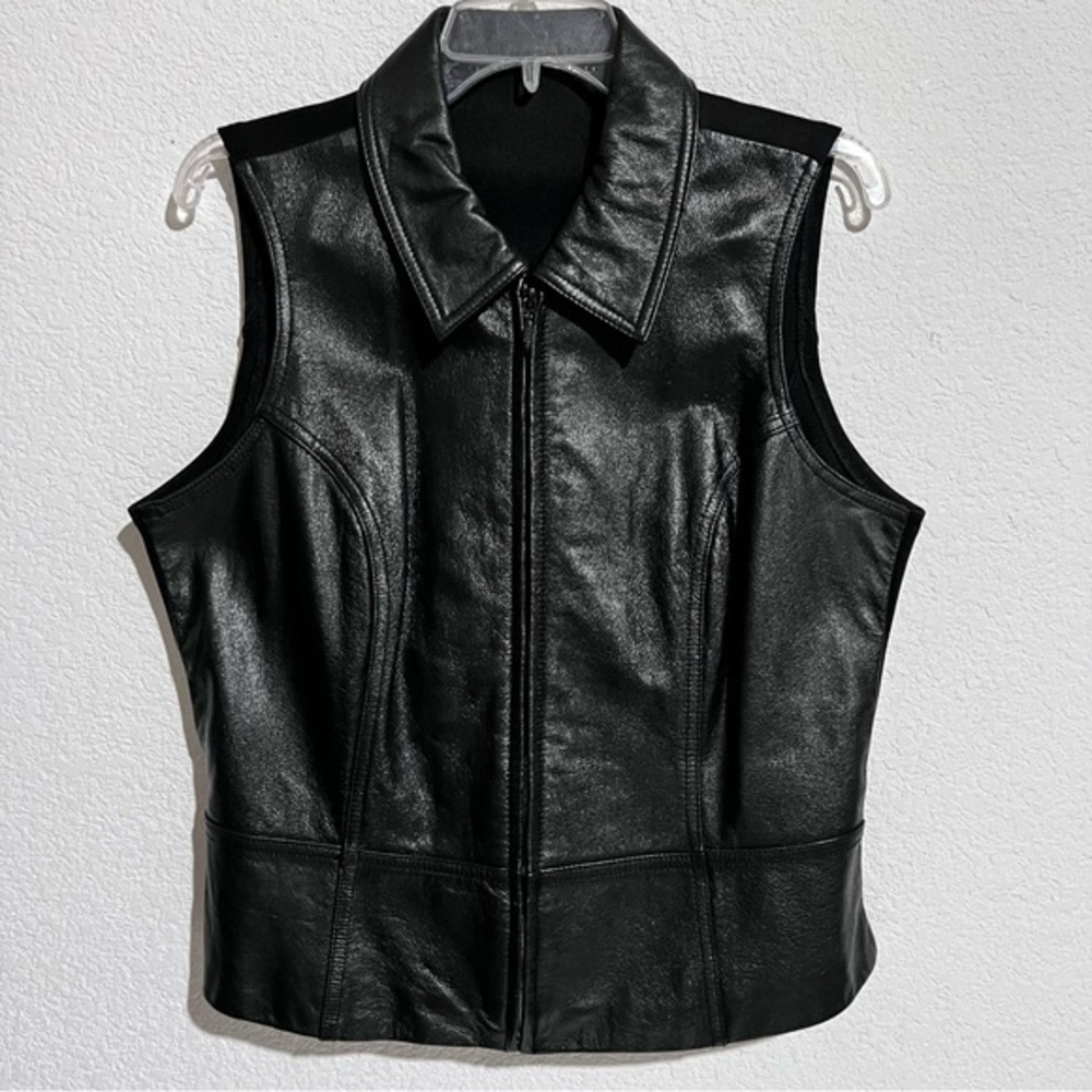 Wilsons Leather Maxima Black Leather & Lycra Fully Lined Biker Vest XL
